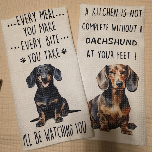 Other - Dachshund Dog Kitchen Towels - Black and Brown (Set Of 2) NWOT